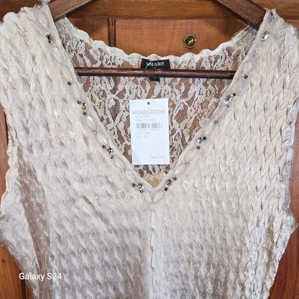 Komarov Beach Cafe Ombre Pleated Lace Crystal V-Neck‎ Midi Dress CLC1145BCCCF L